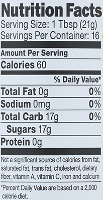Amber Harvest Honey Nutrition Facts Label | Ambrosia Honey Company Products
